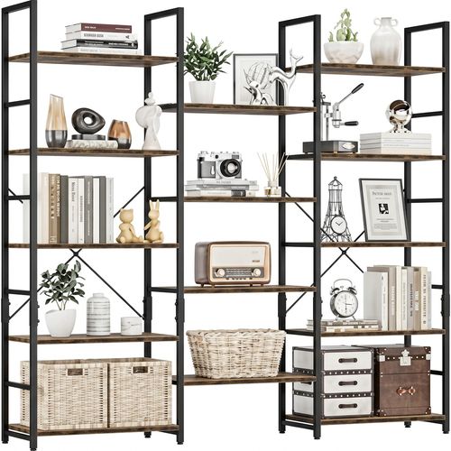NUMENN Triple Wide 5 Tier Bookshelf