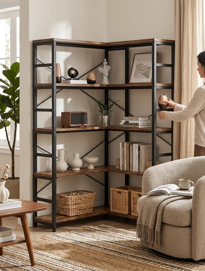 NUMENN Corner Bookshelf in corner